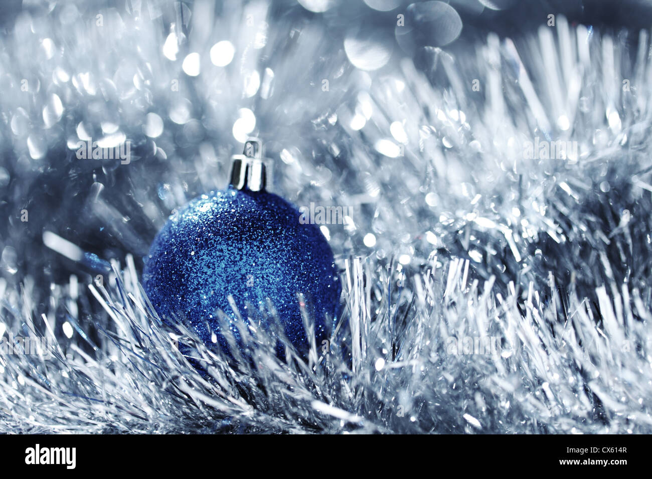blue christmas ball on silver background Stock Photo - Alamy