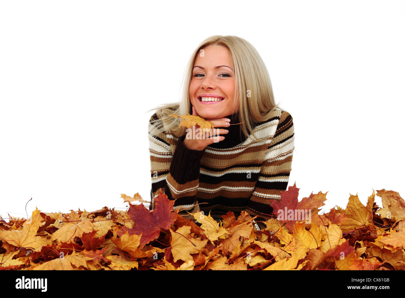 studio portrait of autumn woman in yellow leaves Stock Photo - Alamy