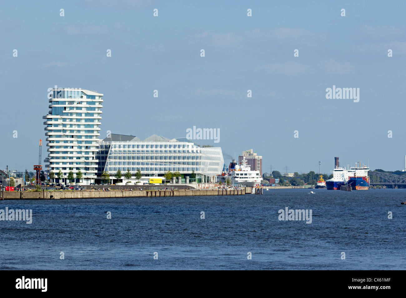 Marco Polo Tower And Unilever House Harbour Hamburg Germany Stock