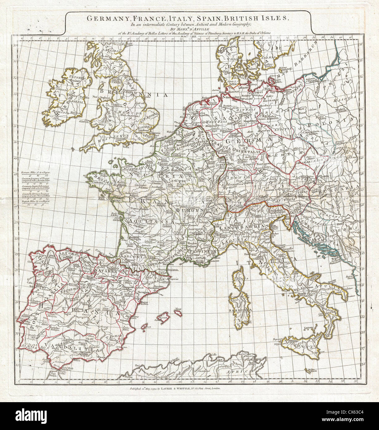 1794 Anville Map of Europe in late Roman times Stock Photo