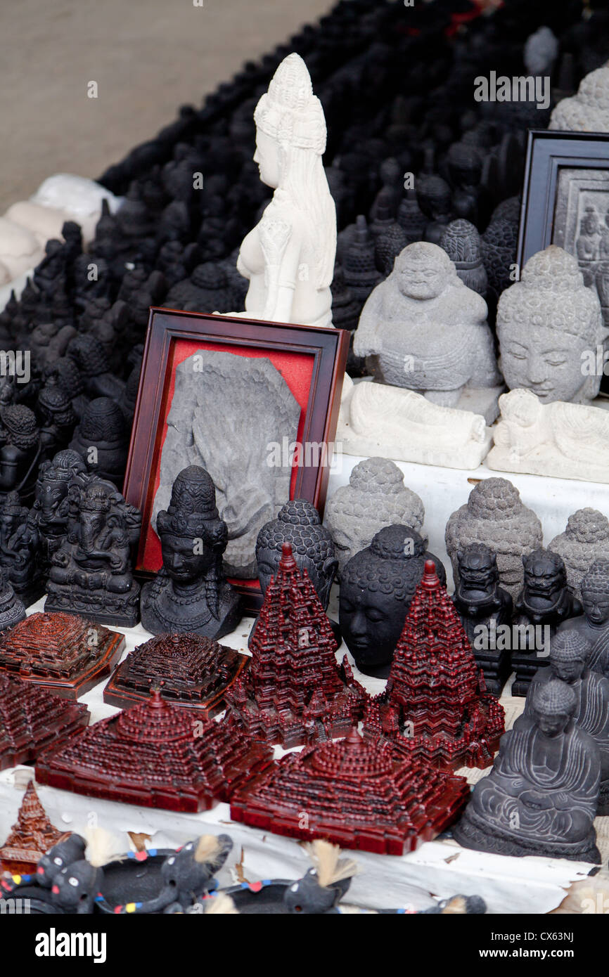 Sale of Buddha Statues at the Temple Borobudur in Indonesia Stock Photo