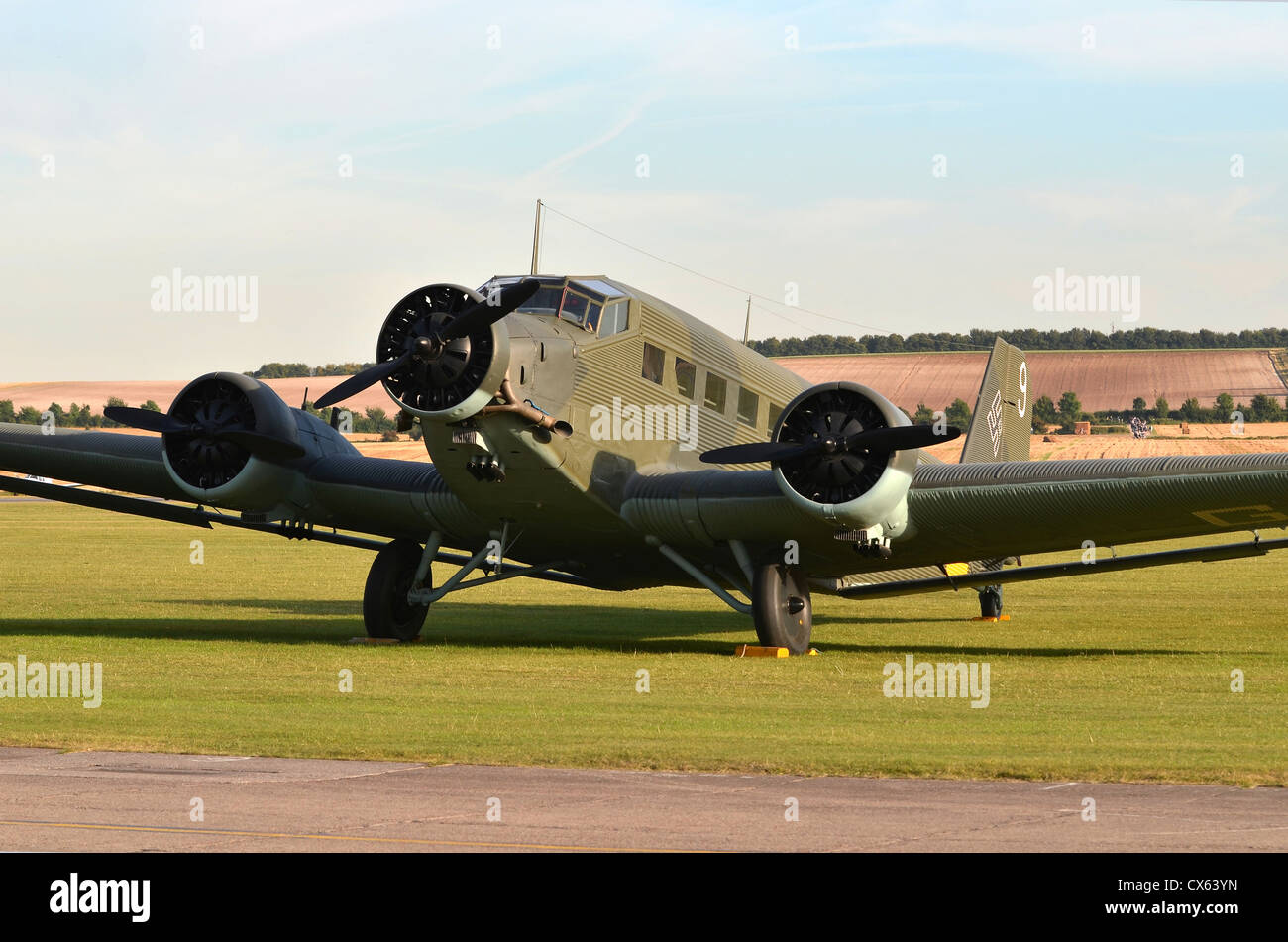 Junkers Ju 52/3M in Luftwaffe markings on display at Duxford Airshow 2012 Stock Photo