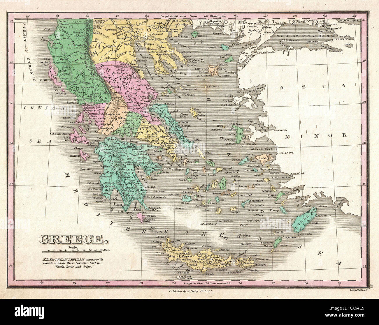 1827 Finely Map of Greece Stock Photo