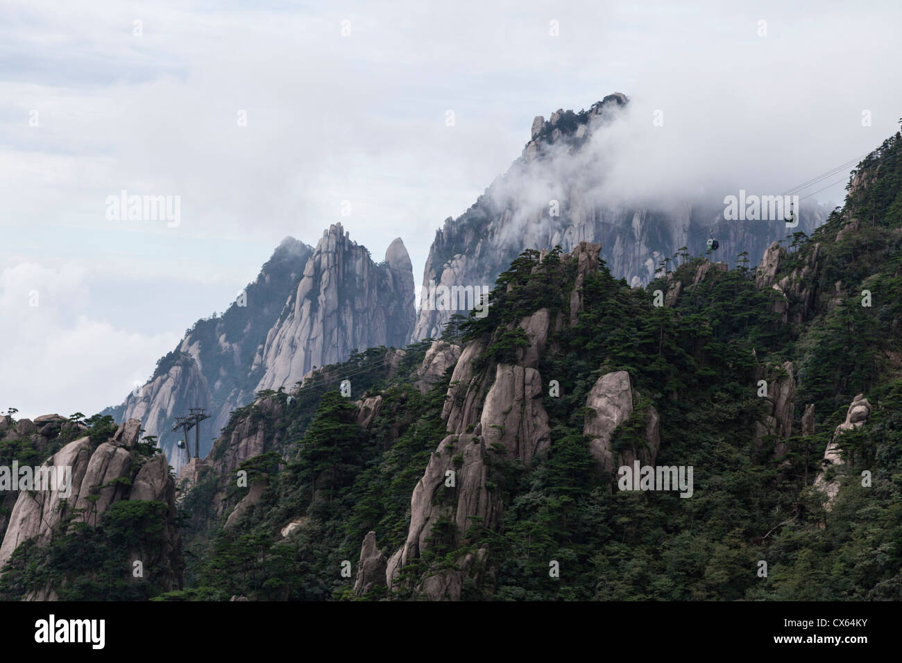 Mt. Huangshan and cable car, Anhui, China Stock Photo