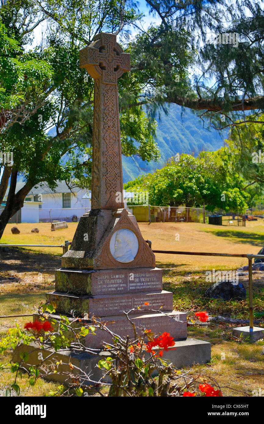Father Damien Memorial, Kalaupapa Peninsula, Molokai, Hawaii Stock