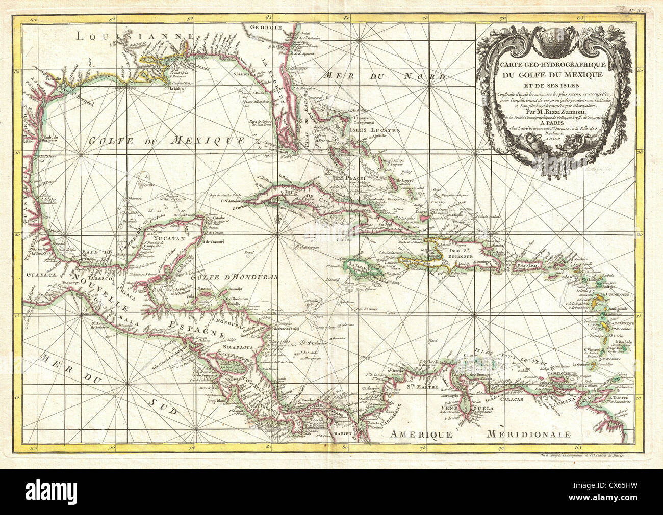 1762 Zannoni Map of Central America and the West Indies ( Caribbean ) Stock Photo