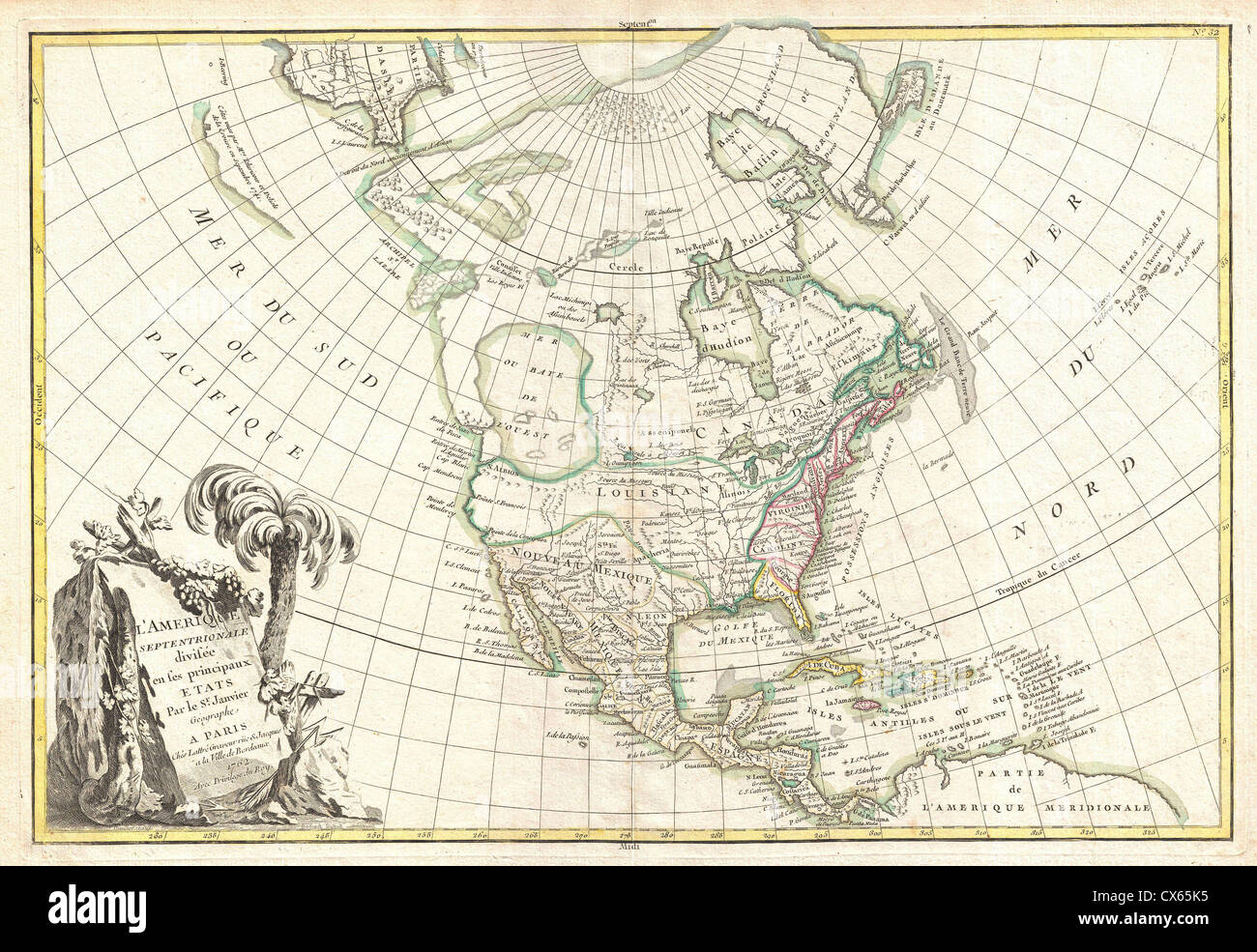 1762 Janvier Map of North America (Sea of the West) Stock Photo