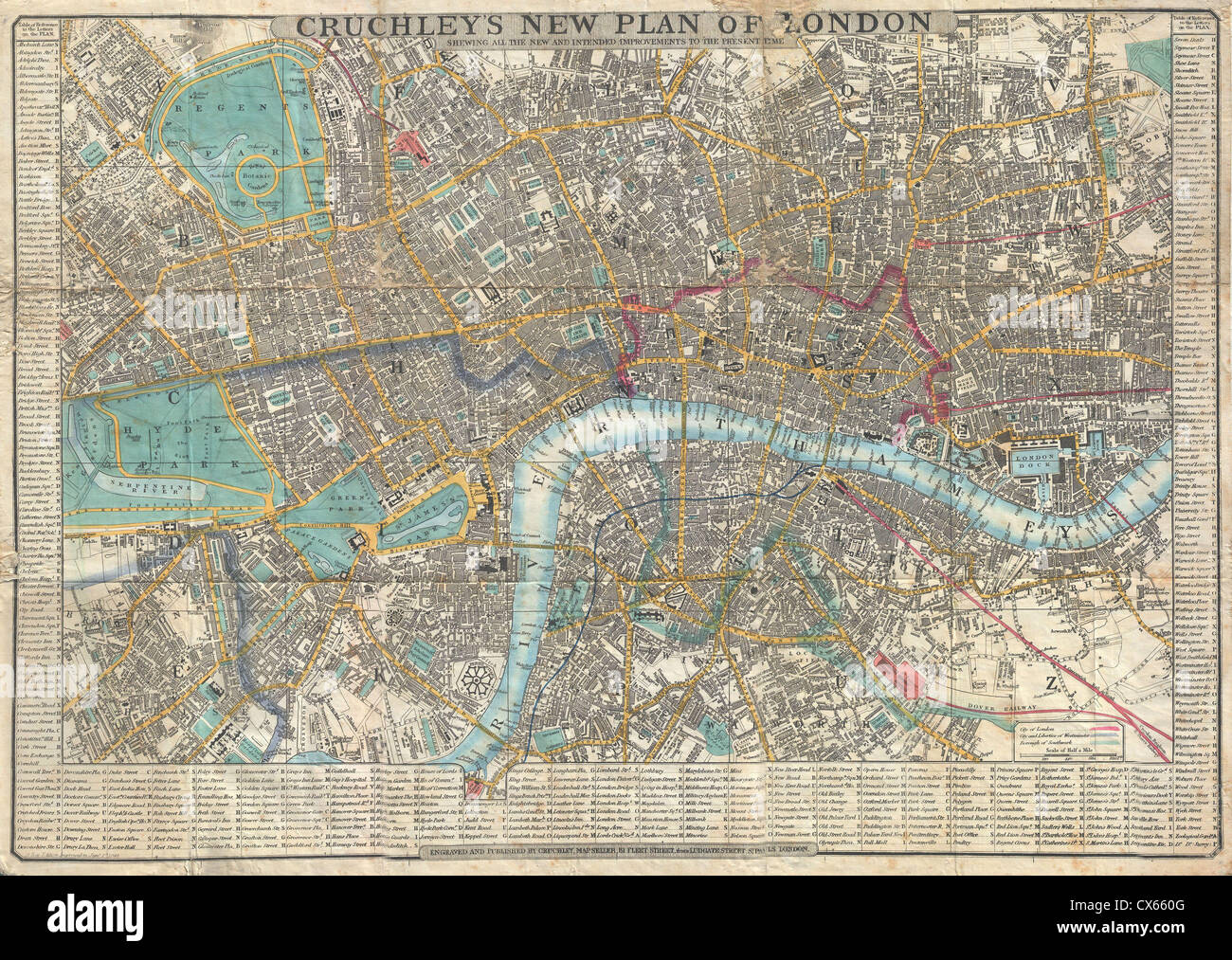 1848 Crutchley Pocket Map or Plan of London, England Stock Photo