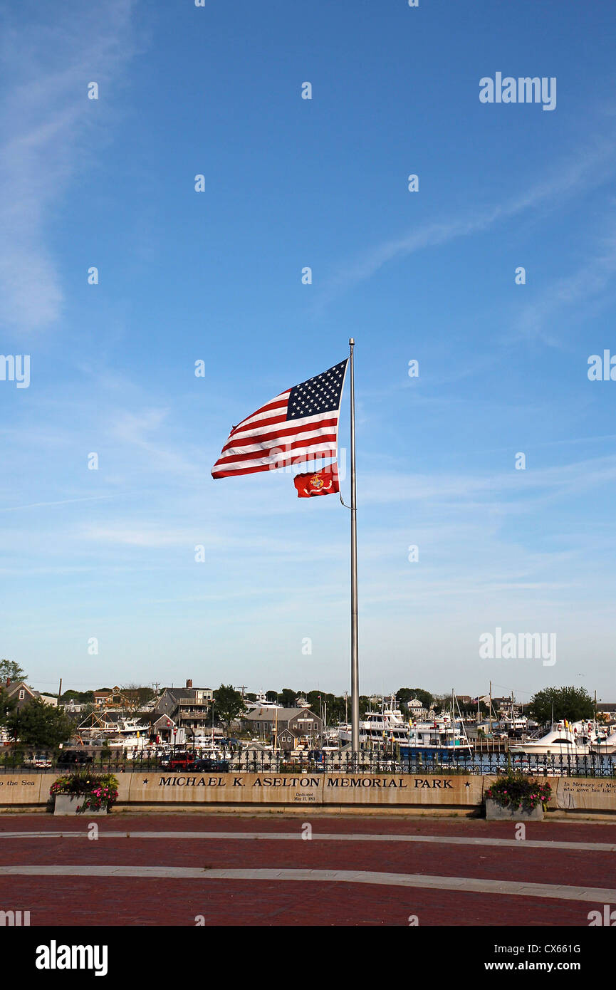 American Flag, Michael K. Aselton Memorial Park, Hyannis, Cape Cod, Massachusetts Stock Photo