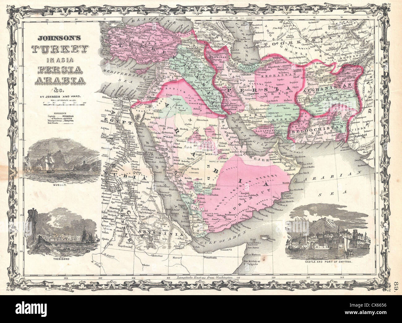 1862 Johnson Map of Arabia, Persia and Turkey in Asia Stock Photo