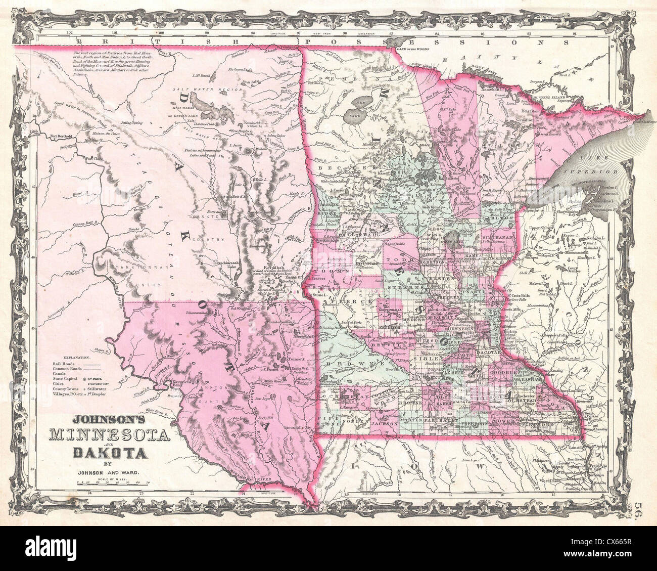 1862 Johnson Map of Minnesota and Dakota Stock Photo - Alamy