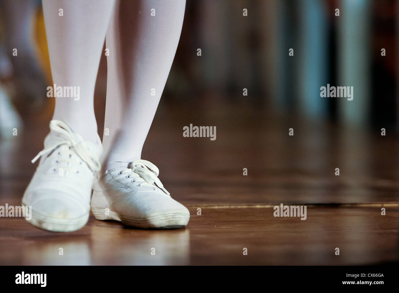 Feet of a dancer taking position in a performance. Stock Photo