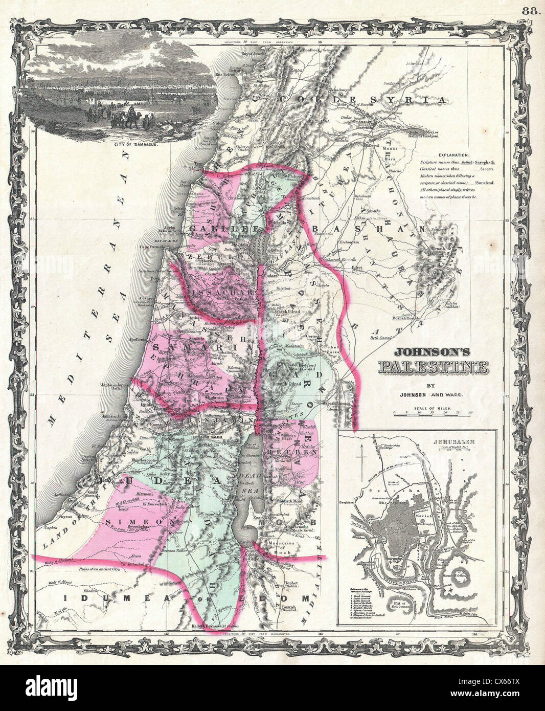 1862 Johnson Map of Palestine - Israel - Holy Land Stock Photo