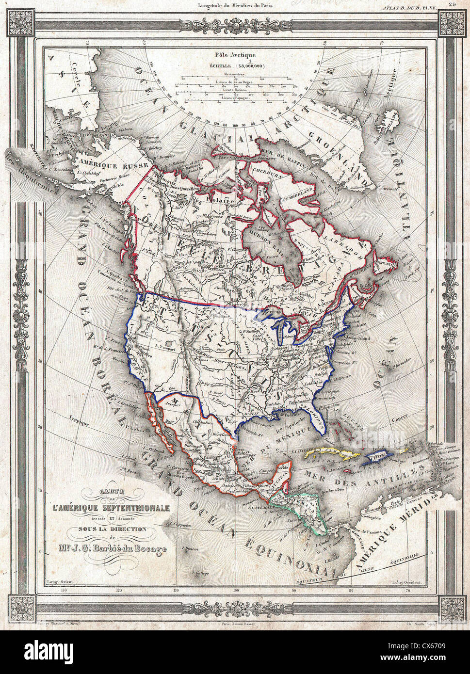 Old america maps hi res stock photography - 1852 Bocage Map Of North America CX6709