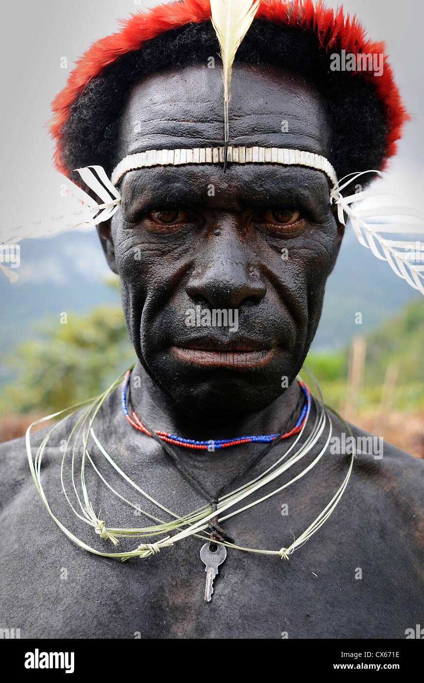 Tribesman in Baliem Valley, West Papua, Indonesia. Stock Photo