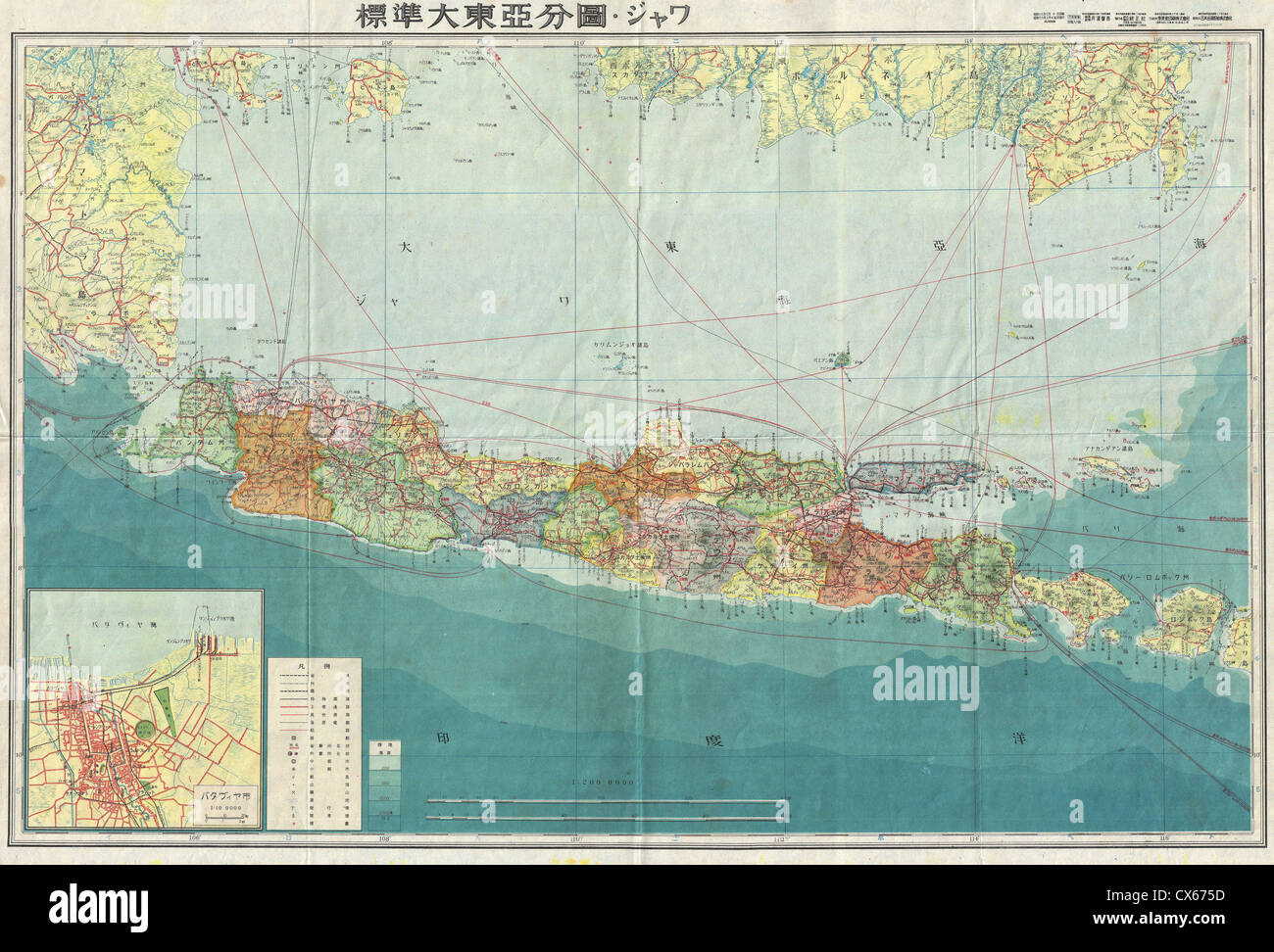1943 world war ii japanese aeronautical map of java