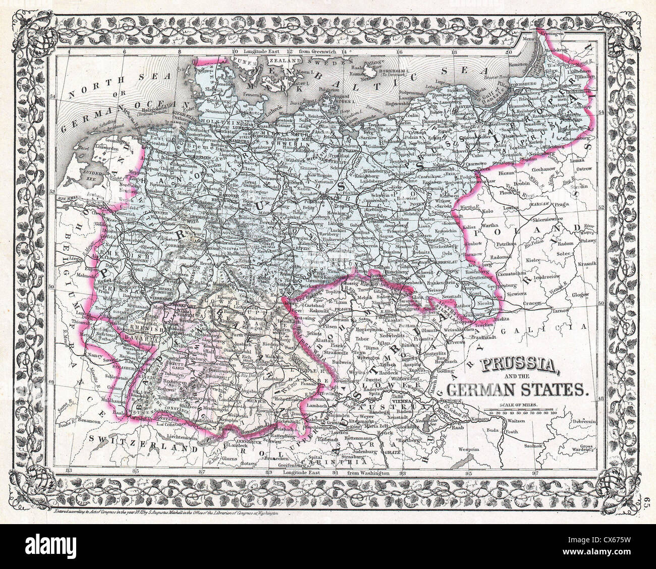 1872 Mitchell Map of Prussia, Germany Stock Photo