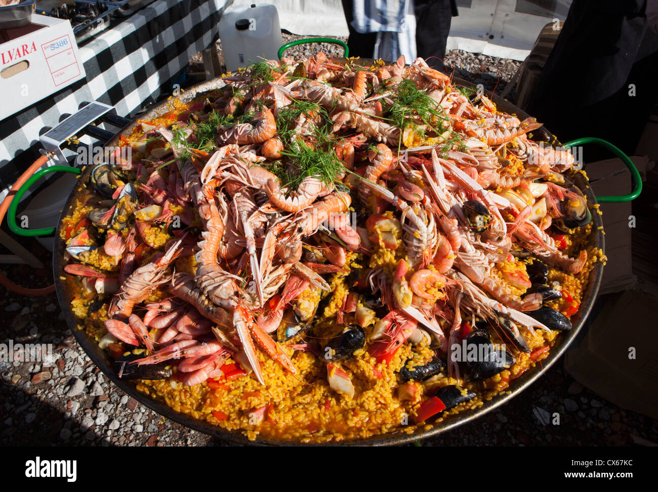 Spanish dish paella with seafood. Stock Photo