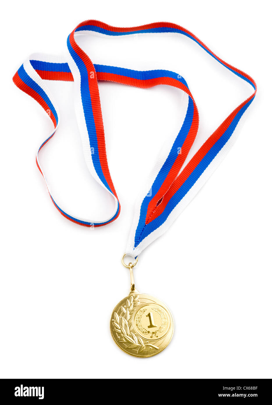 gold medal or award with ribbon isolated Stock Photo