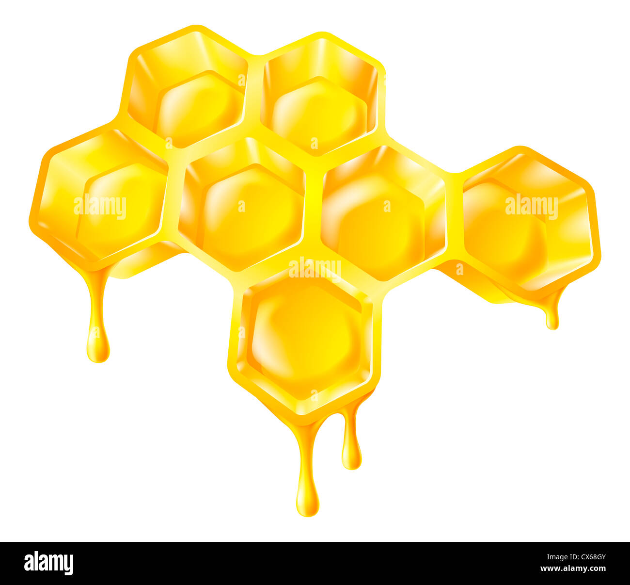Illustration of bee's honeycomb with honey dripping off it Stock Photo