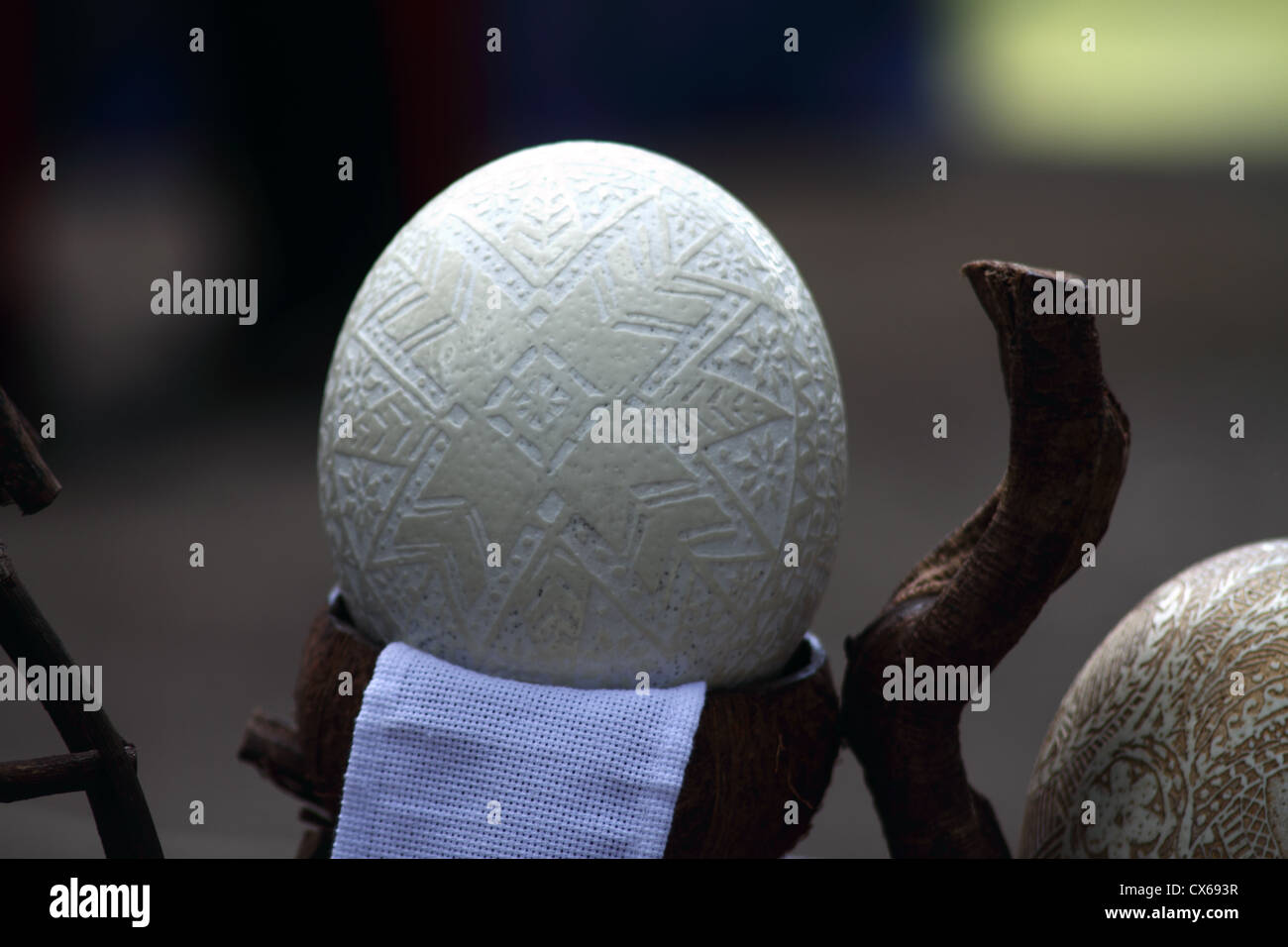 carved ostrich egg shell Stock Photo