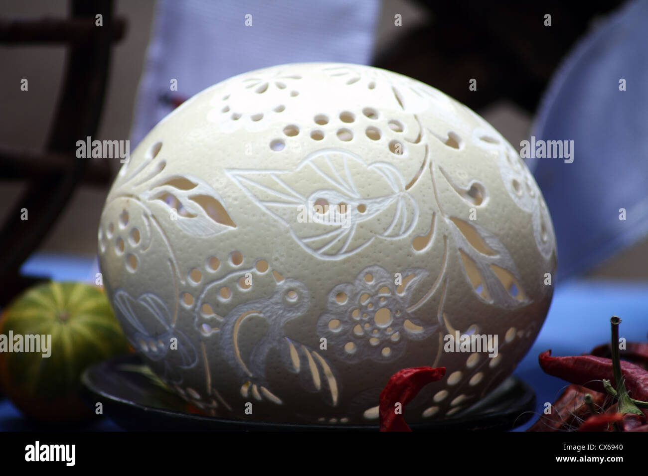 carved ostrich egg shell Stock Photo