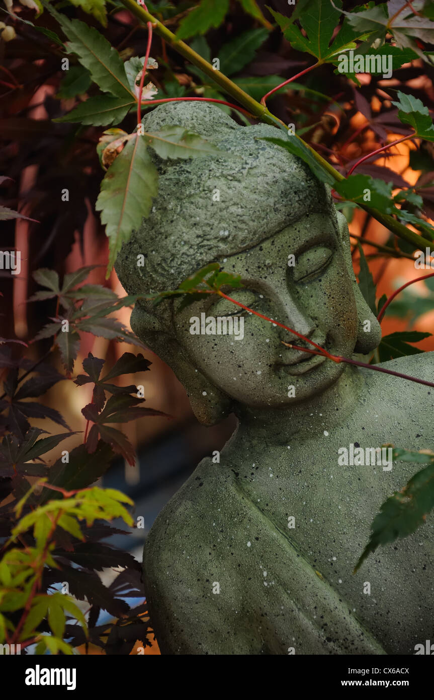 Oriental buddha statue in garden setting Stock Photo Alamy