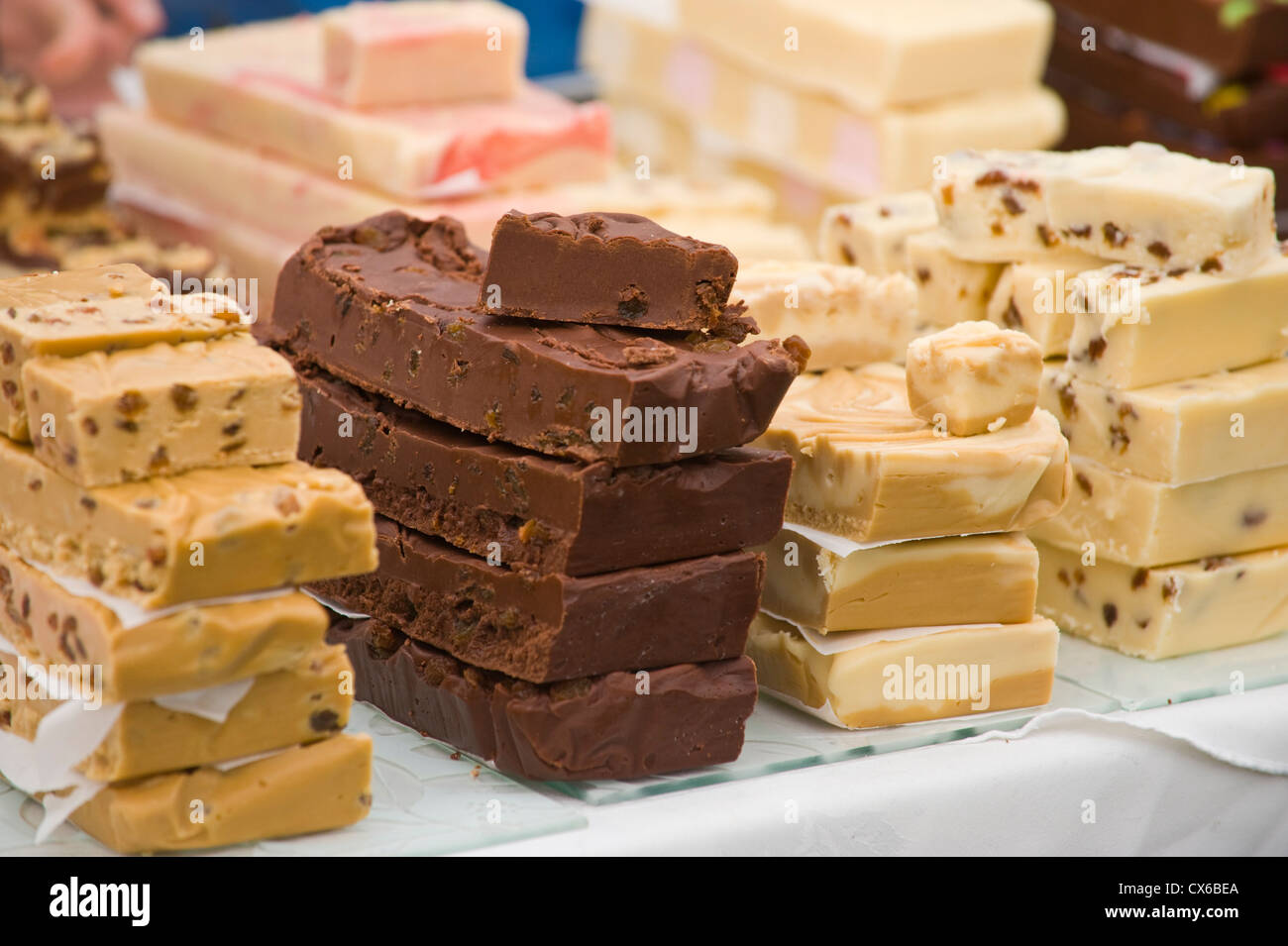 Homemade fudge for sale at Ludlow Food Festival 2012 Ludlow Shropshire England UK Stock Photo