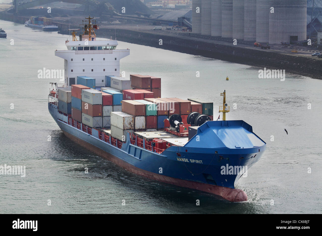 Hanse Spirit, 2665 dwt, 809 TEU, 2005-built container feeder ship in the Port of Rotterdam Stock Photo