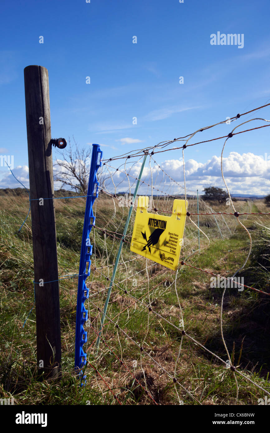 ELECTRIC FENCE, ABERLADY BAY, NATURE RESERVE, FIELD Stock Photo