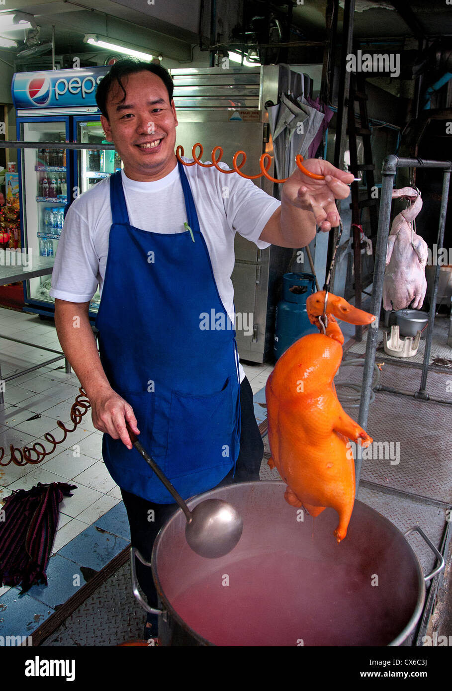 Cook Bangkok Thailand Peking Duck Chinatown Chinese Restaurant Stock Photo