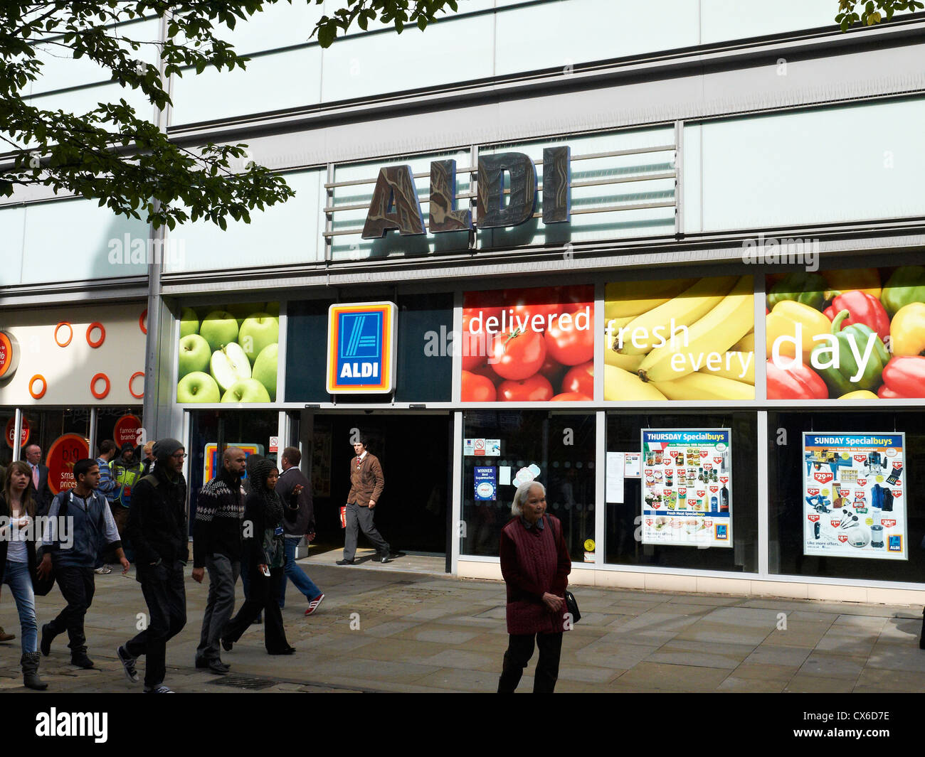 Aldi store on Market Street Manchester UK Stock Photo