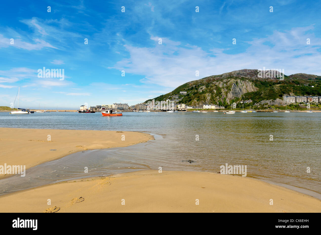 Barmouth viewed from Fairbourne Beach in Gwynedd Wales Stock Photo Alamy