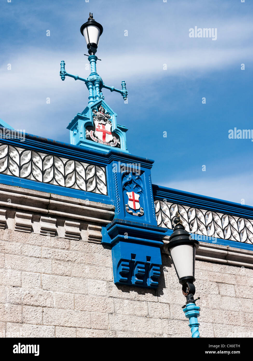 Lamp and Coat of Arms on Tower Bridge , London, UK Stock Photo
