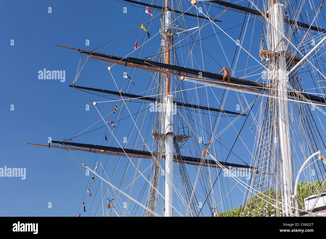 Detail of the mast of the Cutty Sark, Greenwich, London, England Stock Photo