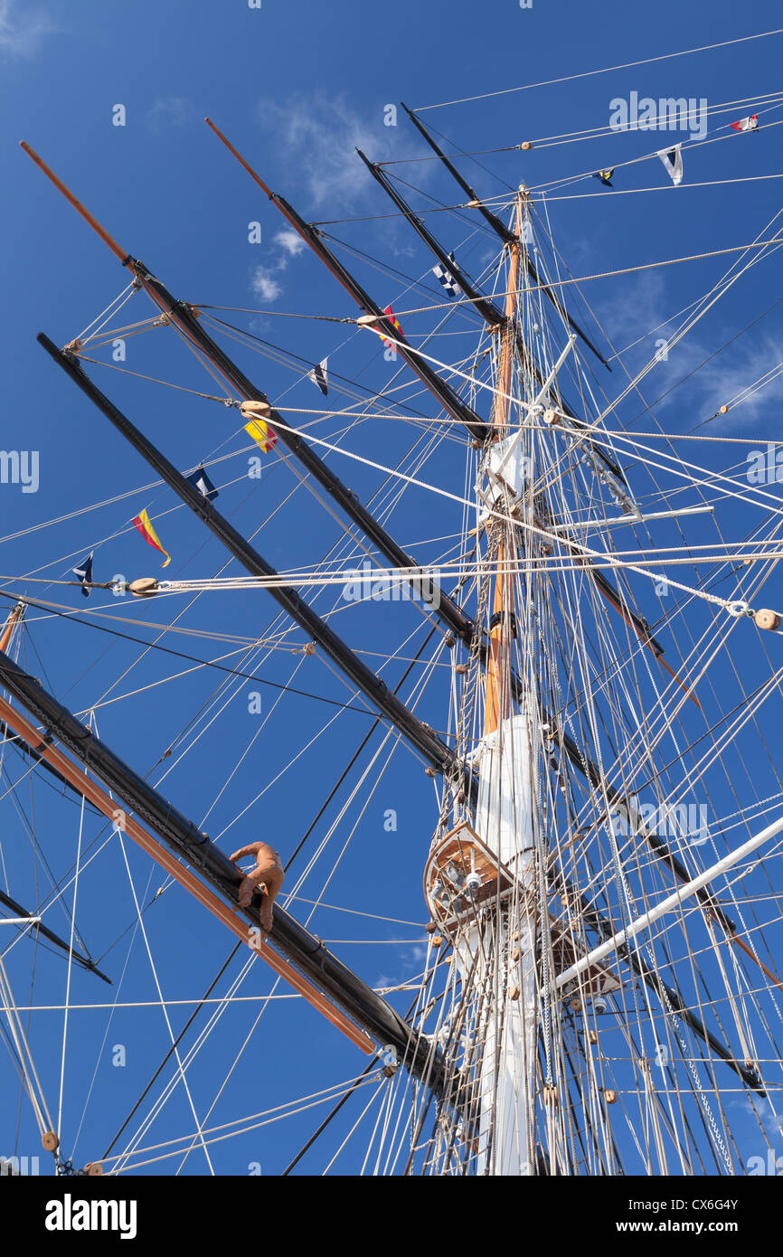 Detail of the mast of the Cutty Sark, Greenwich, London, England Stock Photo