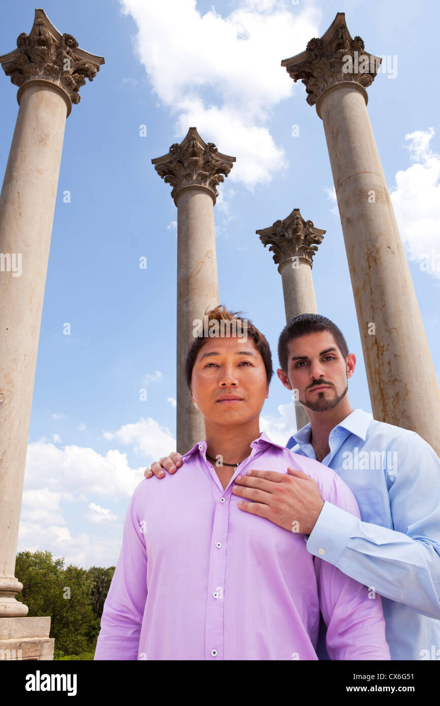 A gay couple is serious about the importance of seeing the courts affirm marriage equality. Stock Photo