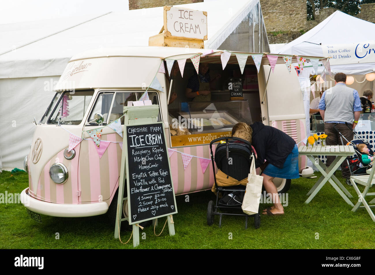 VW caravanette selling ice cream at Ludlow Food Festival 2012 Ludlow Shropshire England UK Stock Photo