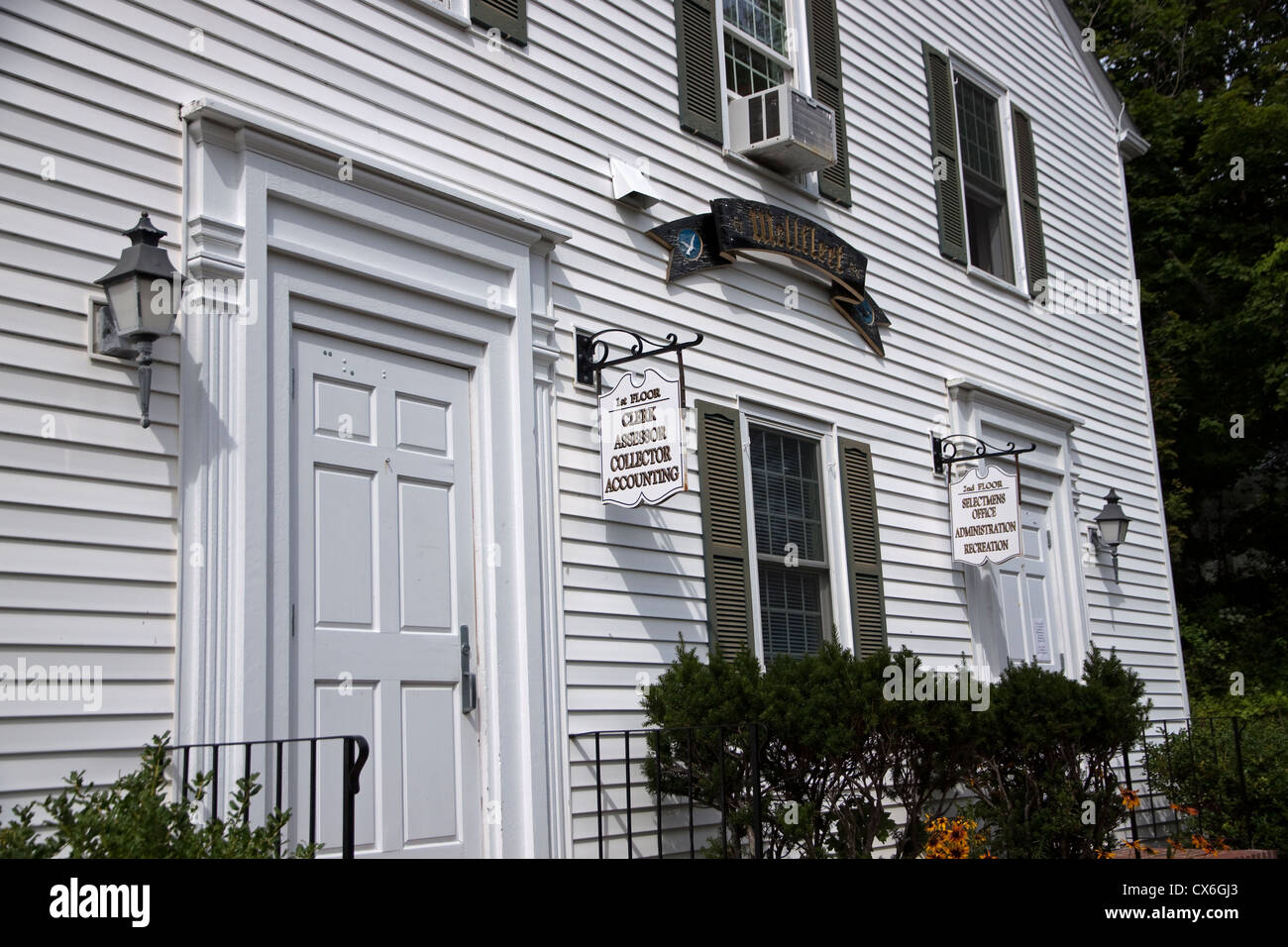 Town hall signs showing local government services and departments. Stock Photo