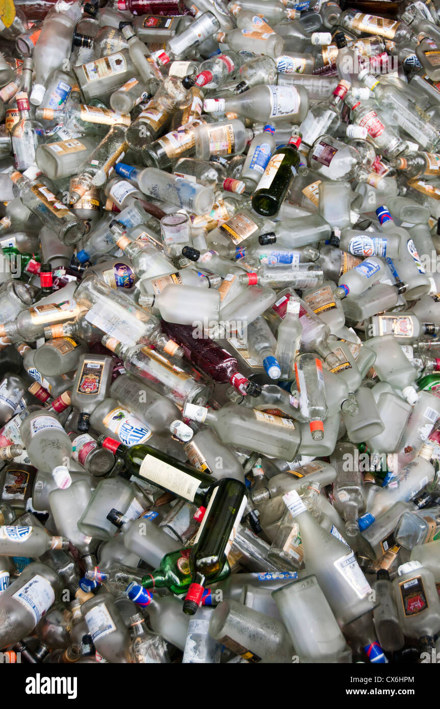 piles of glass bottles for recycling Stock Photo
