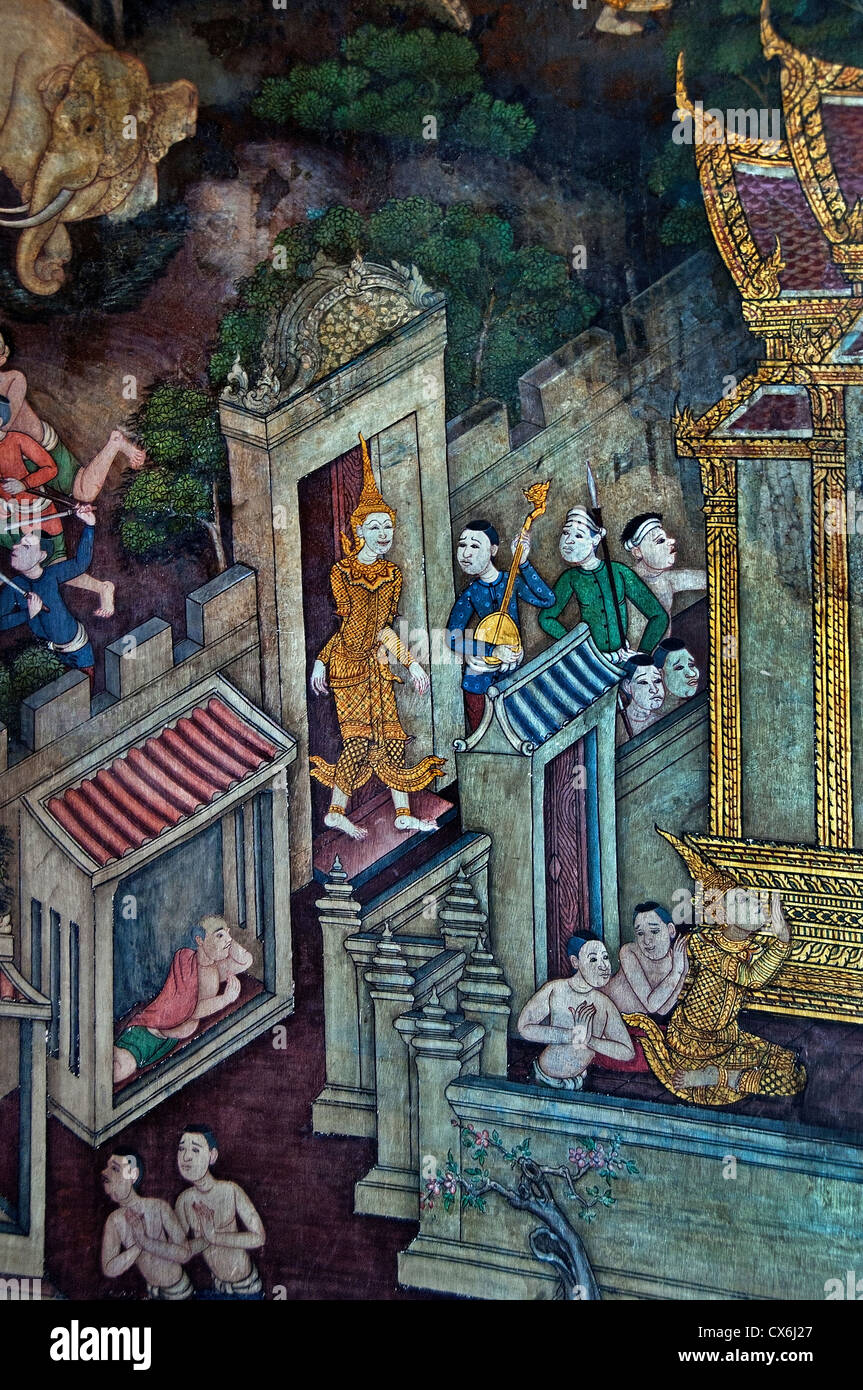 Wat Pho Bangkok Thailand Buddhism Buddha painting Stock Photo