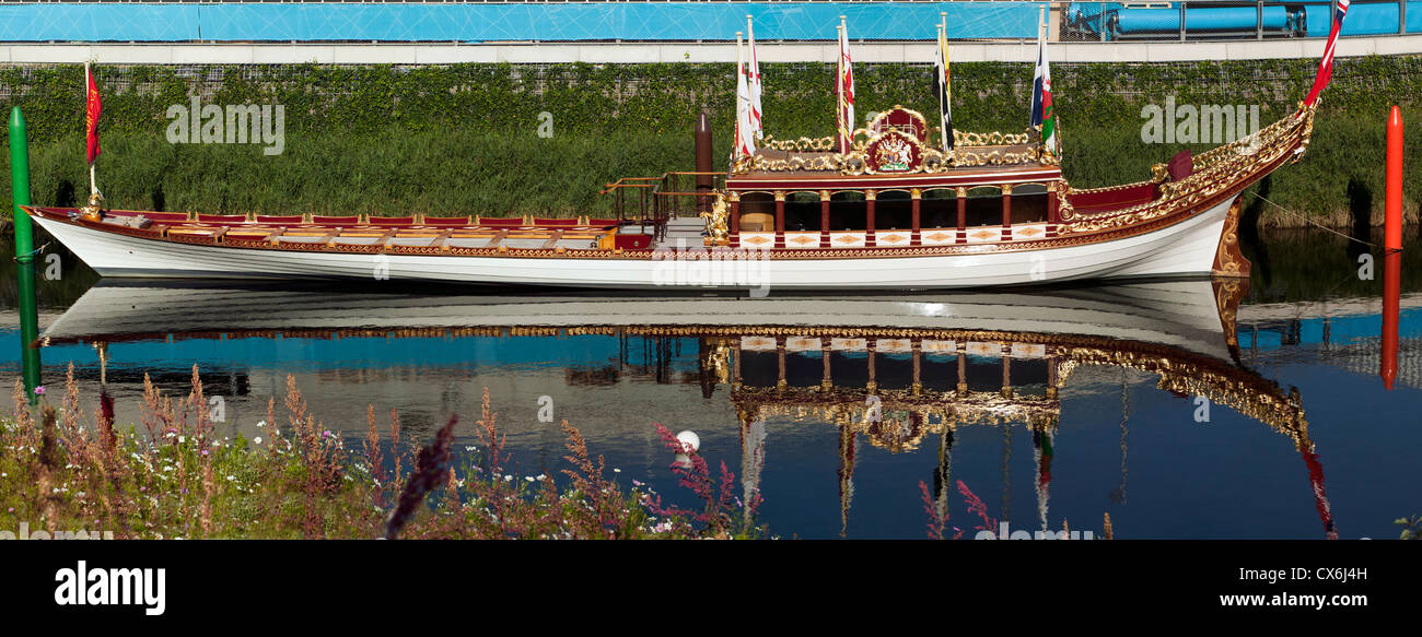 British Royal Barge, Gloriana on display in the River Lea,  during the 2012 London Paralympic Games Stock Photo