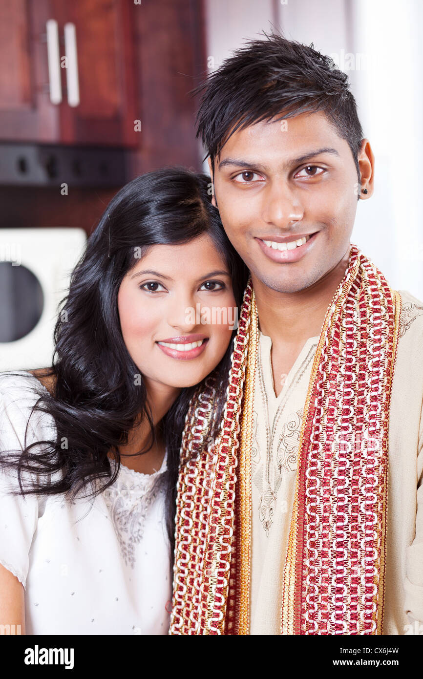 beautiful young Indian couple portrait in traditional clothing Stock ...