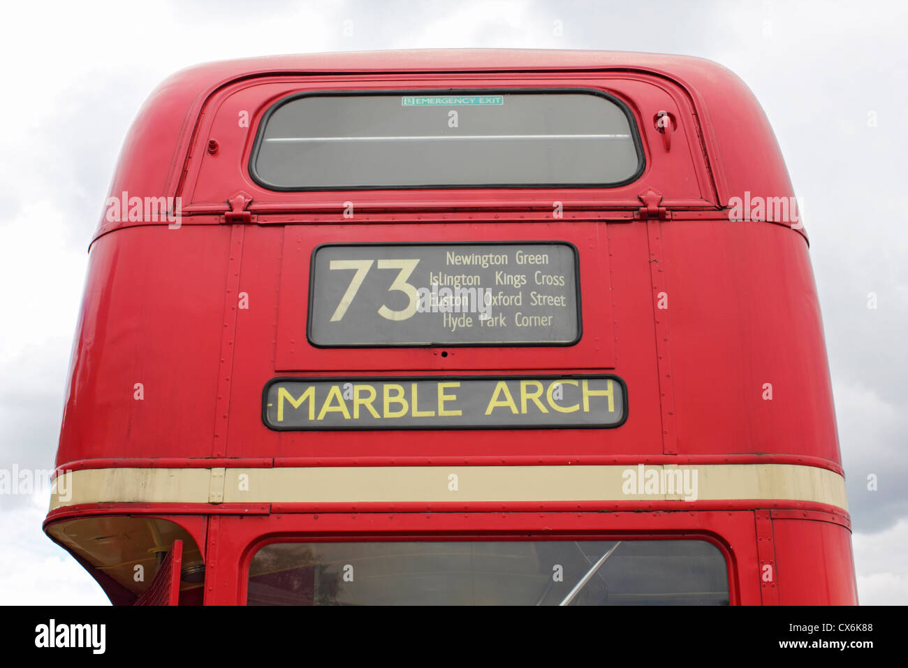 London Transport number 73 Route Master red bus to Marble Arch Stock Photo  - Alamy