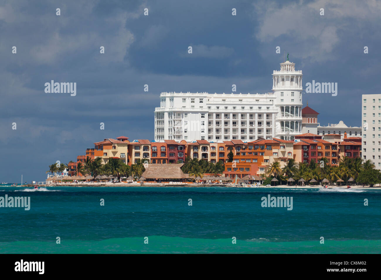 Hotel Riu Palace from Playa Tortugas, Cancun, Mexico Stock Photo