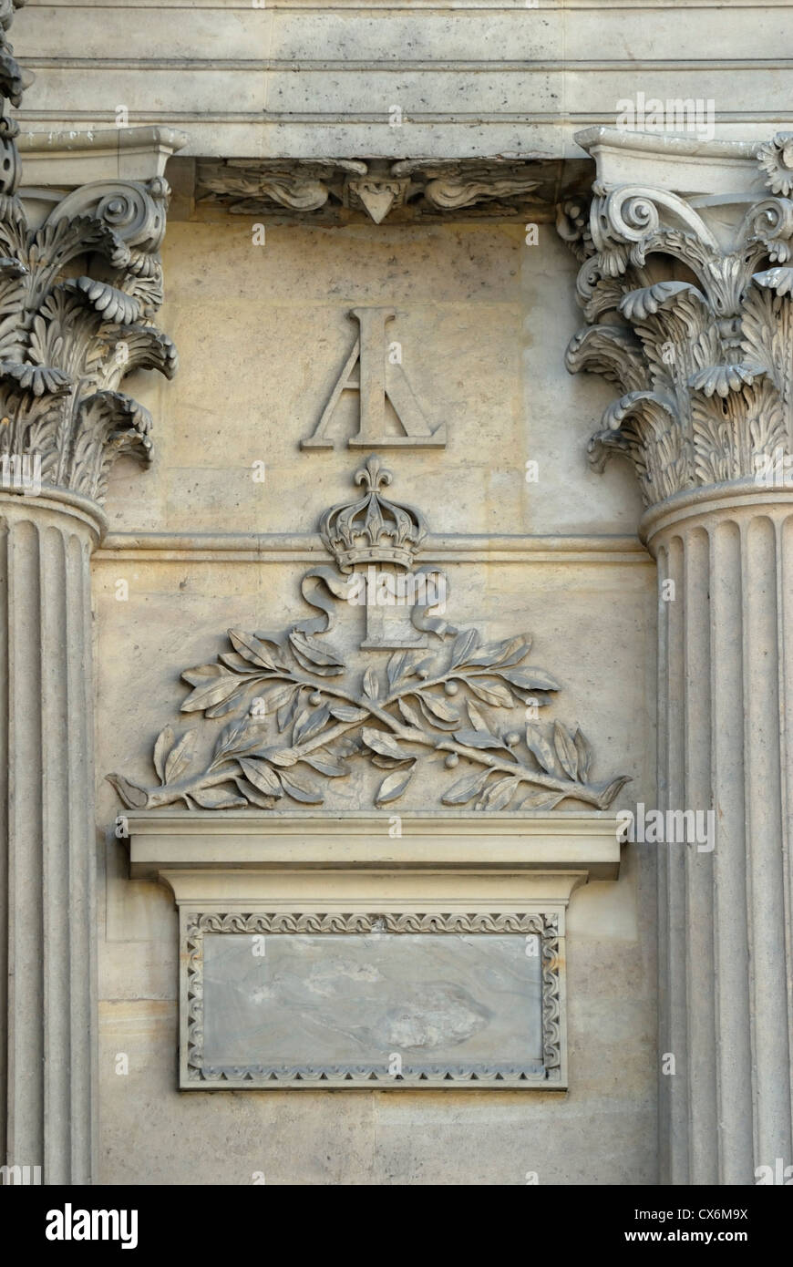 Paris, France. Palais du Louvre - Cour Carree. Monogram: AL for Louis XIII and Anne of Austria, his wife Stock Photo