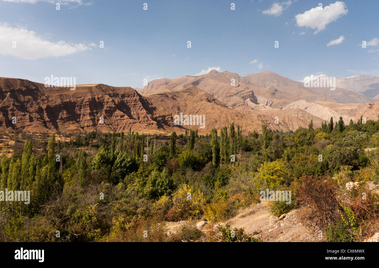 Landscape on sunny day along the Alamut valley, Iran Stock Photo