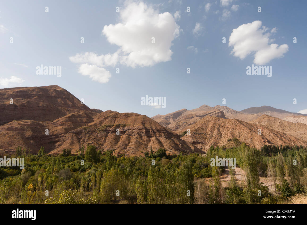 Landscape on sunny day along the Alamut valley, Iran Stock Photo