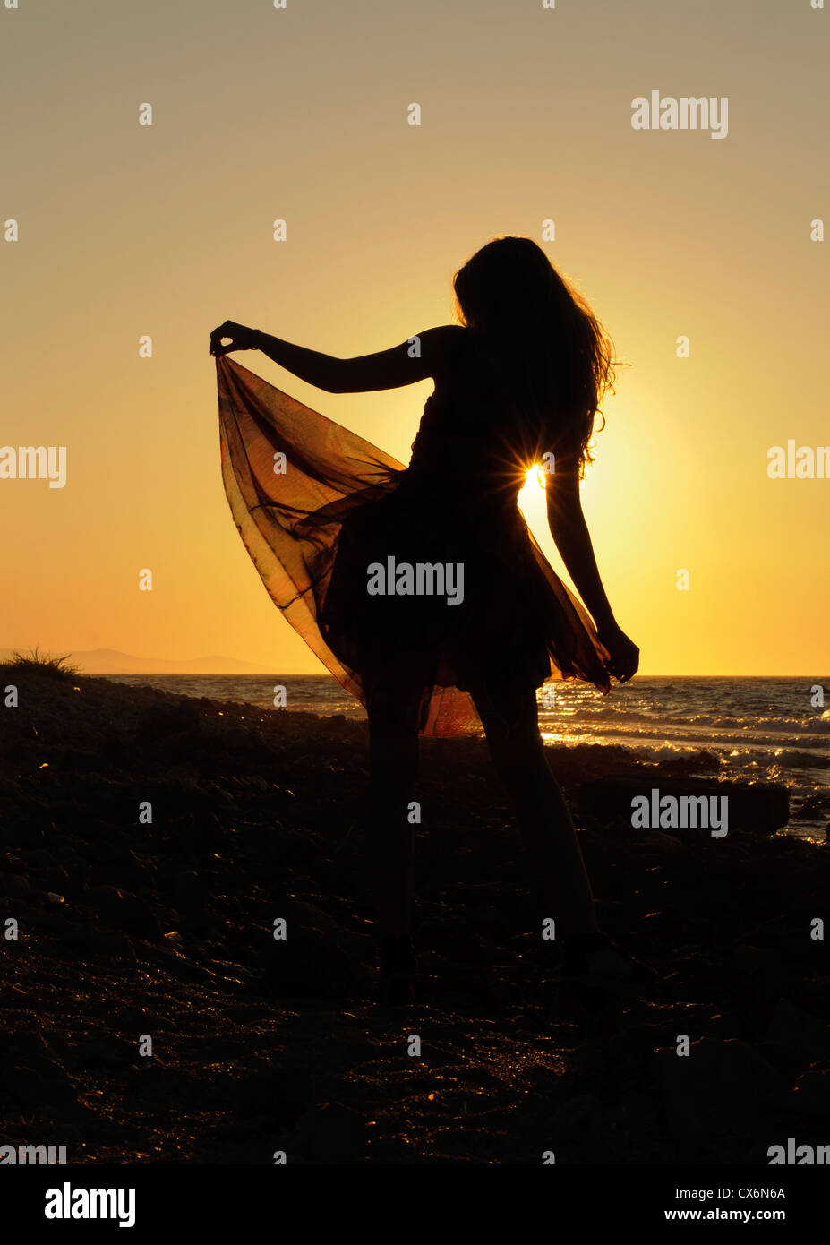 Woman long dress silhouette hi-res stock photography and images - Alamy