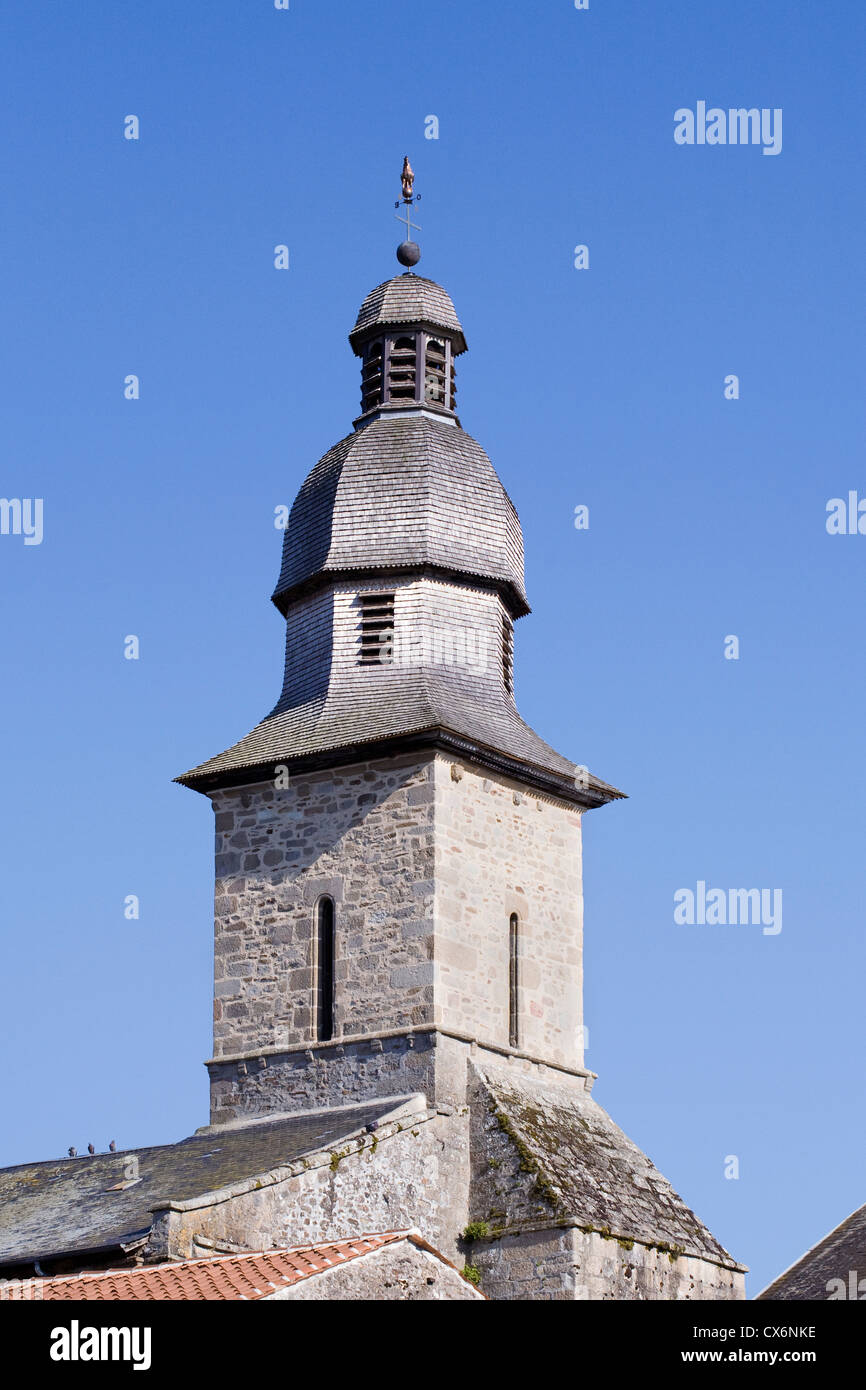 Tower of the XII century church at Rancon, Haute Vienne, Limousin, France. Stock Photo